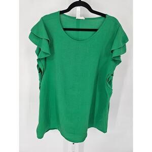 Chic Soul Womens Sz 2X Short Flutter Sleeve Blouse Solid Kelly Green